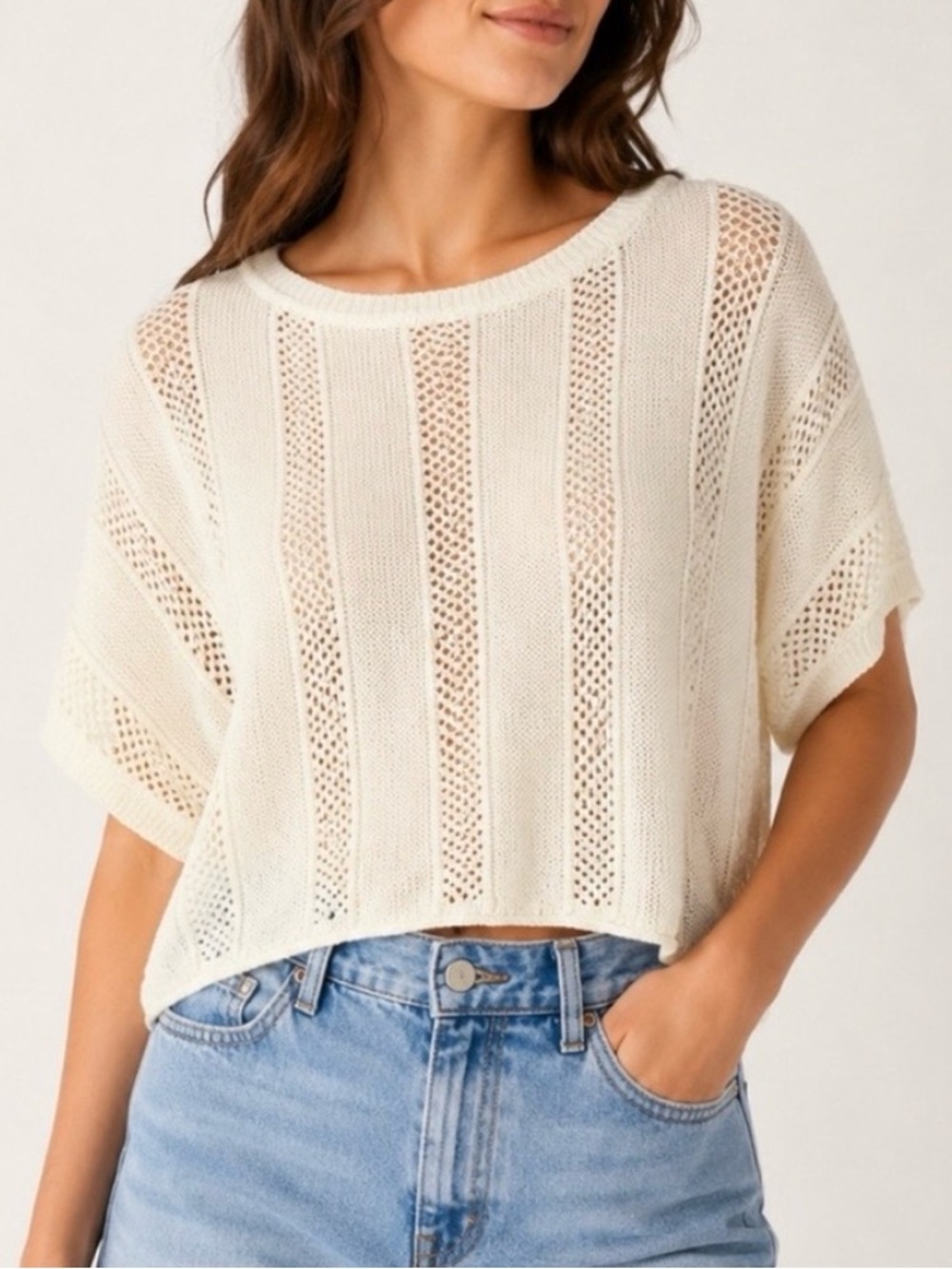 Frye Women XL Cream Open Knit Boho Dolman Sleeves Pullover Poncho Sweater NWT